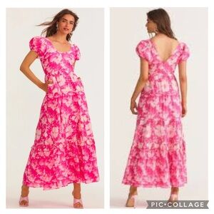 LOVESHACKFANCY Karalie Cotton & Silk Holiday Sun Fuschia Maxi Dress Size 6